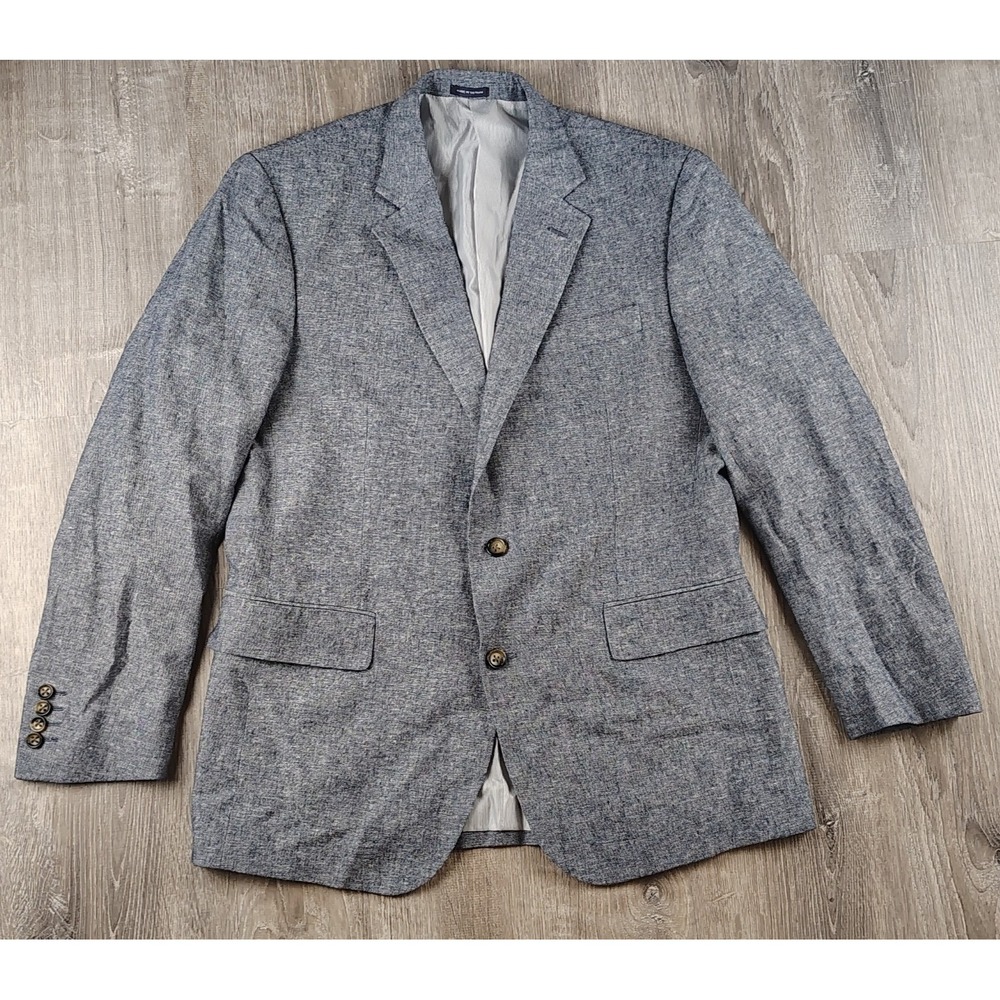Stafford Sport Coat Blazer Jacket Linen Blend Men 42 Reg Blue Classic  2 Buttons